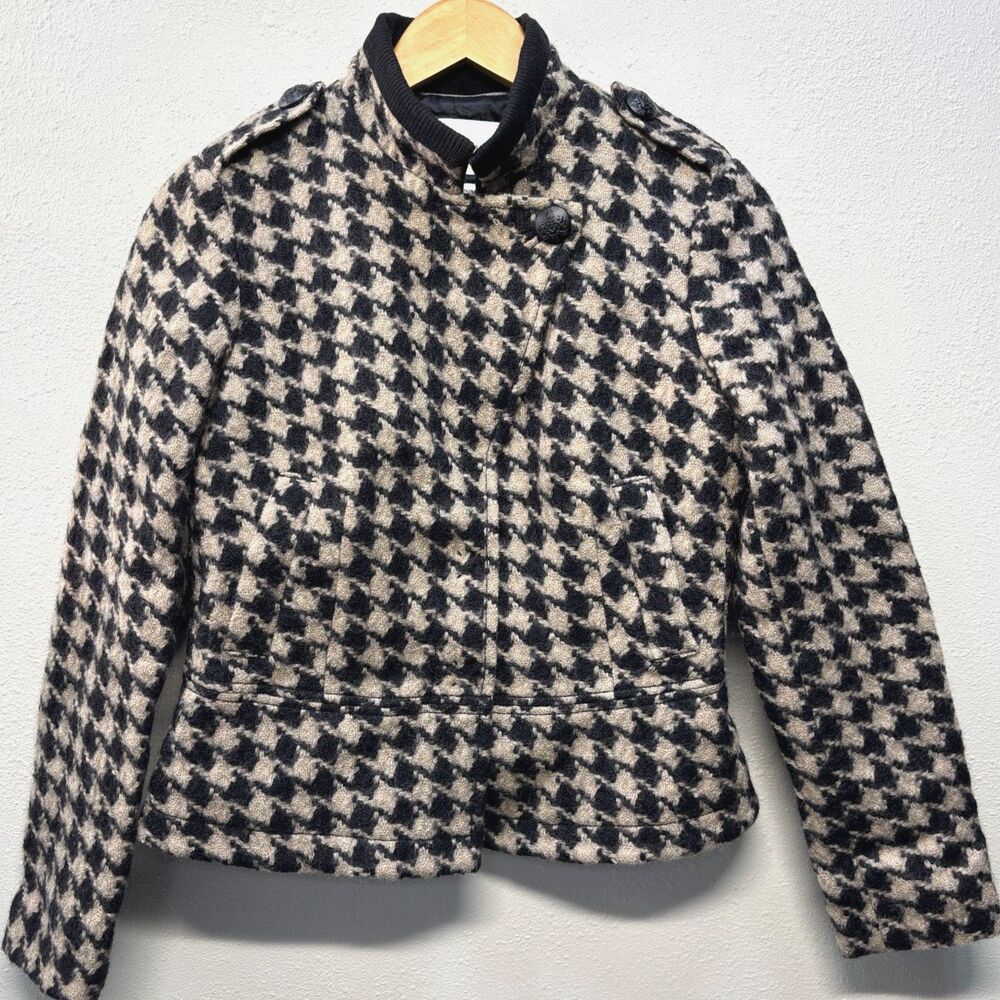 Banana Republic Women's Houndstooth Jacket 100% Wool Italian Fabric Sz Petite S